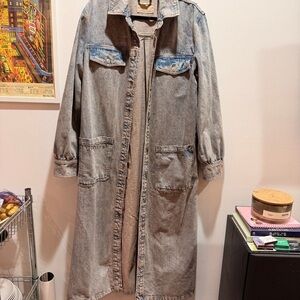 Free People Blue Denim Trench Coat